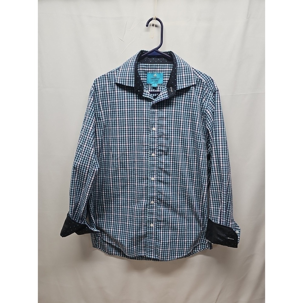 Christian Aujard‎ Men Long Sleeve Button Front Shirt Flip Cuffs Plaid Size L